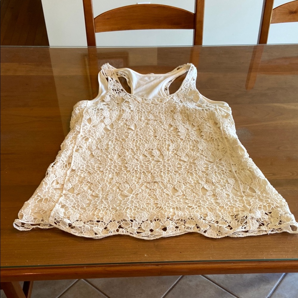 Cream Women’s Crochet Top with Lining. Racerback. So pretty. EUC